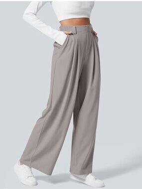 Halara High Waisted Wide Leg Waffle Work Pants in gray